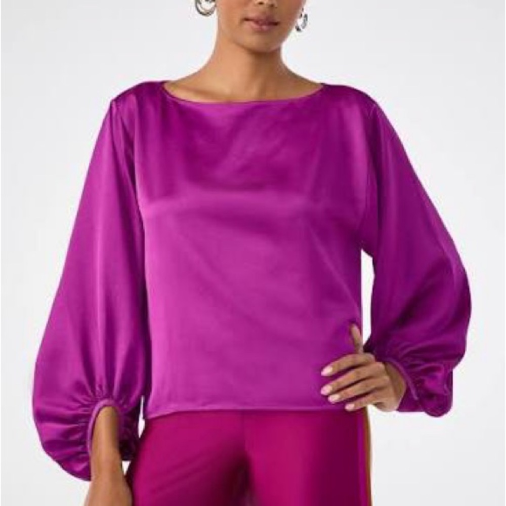 NWOT Trina Turk Magenta Satin Blouse - Picture 2 of 6
